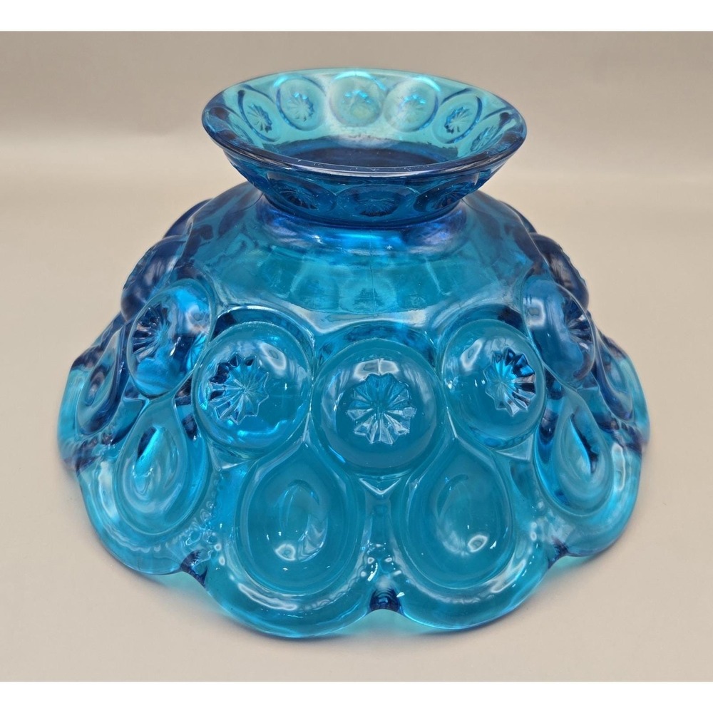 Vintage Bowl Turquoise/Blue L.E. Smith Scalloped Pedestal 'Moon & Stars' (#21) - Picture 5 of 9